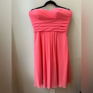 Bill Levkoff peach pink bridesmaid cocktail strapless mini dress NWT womens 10